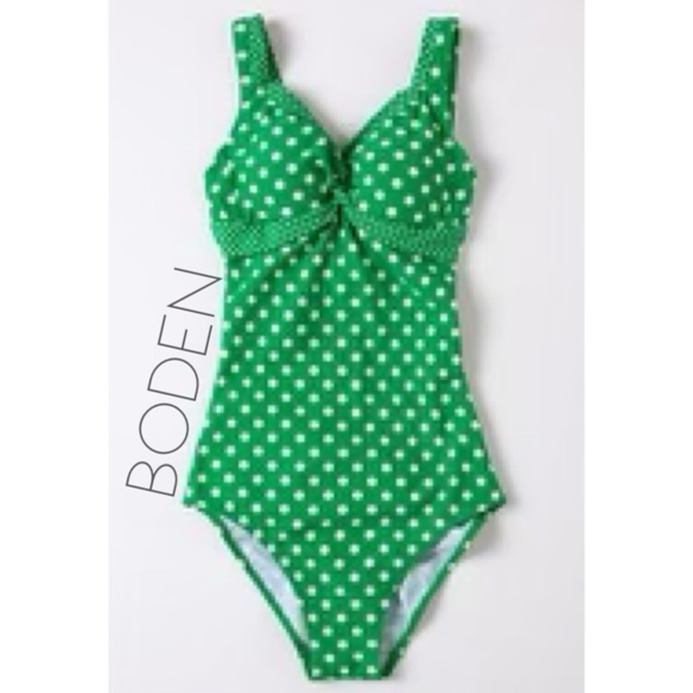 Boden green and white polka dot twist one piece swimsuit 6 Small free shipping